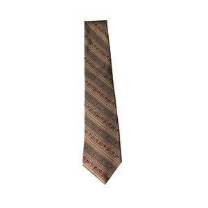 Vintage Yves Saint Laurent Men's Vintage Floral and Stripes Silk Tie Brown & Red